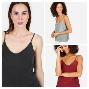 Bundle of 3 Everlane Double Lined Silk V-neck Cami - Black, Wine, Sage